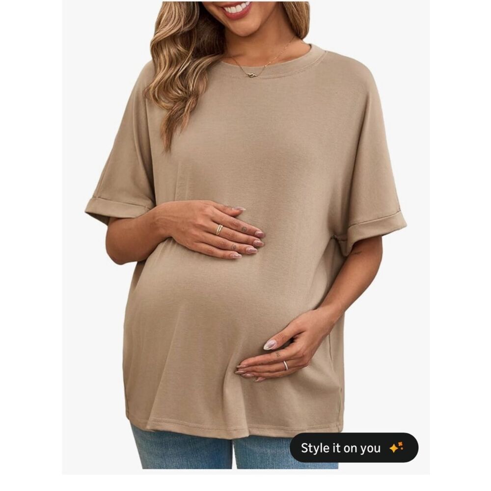 NWT Size Small Relaxed Maternity‎ Tee - Beige